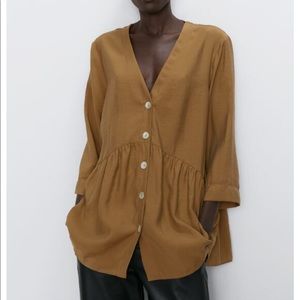 Zara flowy brown button up tunic